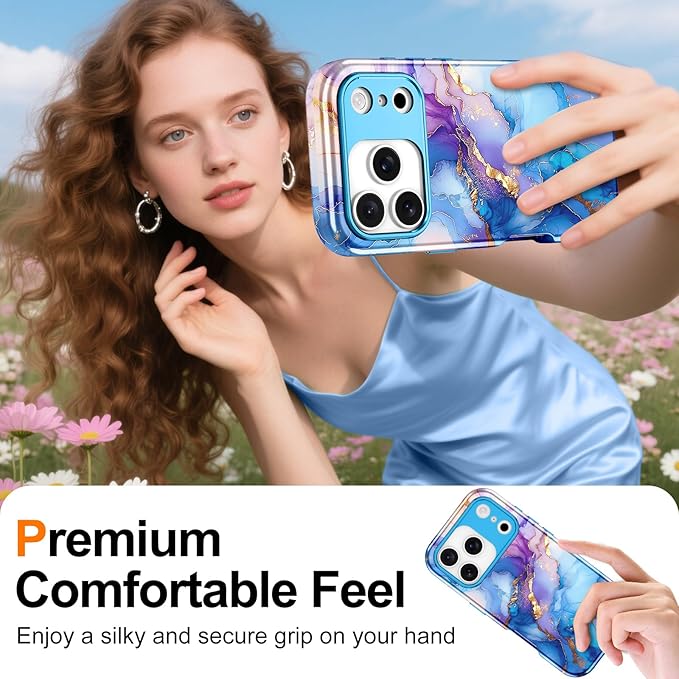 Btscase for iPhone 17 Pro Case [Compatible with Magsafe] [Military-Grade Drop Protection] Slim Anti-Scratch Smooth Touch TPU Bumper Shockproof Magnetic Phone Case for Women Girls Men, Blue Gold