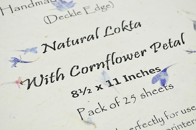 Handmade Lokta Laser and Inkjet Printer Paper with Deckle Edge 8.5x11 Inch Vintage Decorative Specialty Printing Paper (25 Sheets, Cornflower)