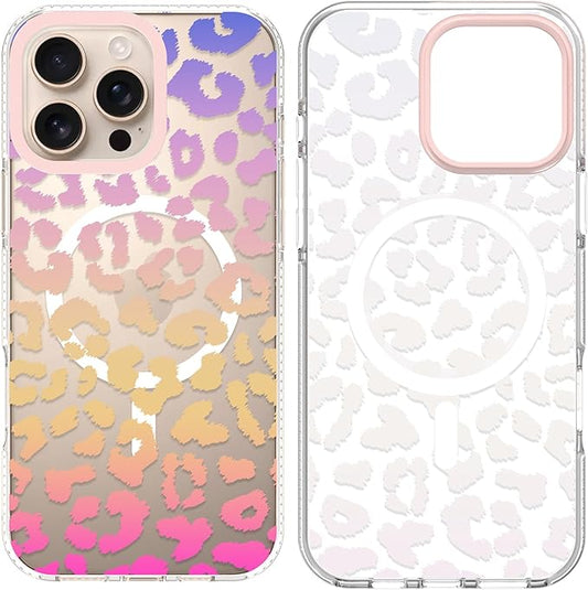 SAKUULO Magnetic for iPhone 16 Pro Case Colourful Leopard Print Pattern [Compatible with MagSafe] [with Screen Protector] Wireless Charge Strengthen Protection Cover, Colourful Leopard (6.3")