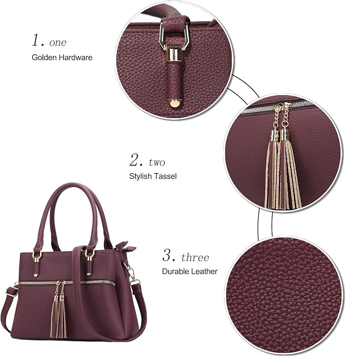 KKXIU Women Satchel Bags Handle Shoulder Handbags and Purses Pockets Zipper Leather Crossbody Bags