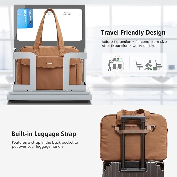 G4Free Expandable Duffle Bag for Travel Weekender Overnight Carry On Tote Duffel Bags for Men Women (Brown)