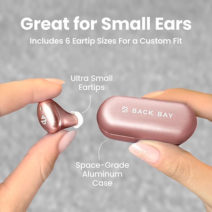 Back Bay Audio Tempo 30 Wireless Earbuds for Small Ears - Award-Winning Sound, Sweatproof Bluetooth Earbuds, Comfortable Ear Buds for Women, Pink Earphones Small Ear Canals, Long Battery Headphones