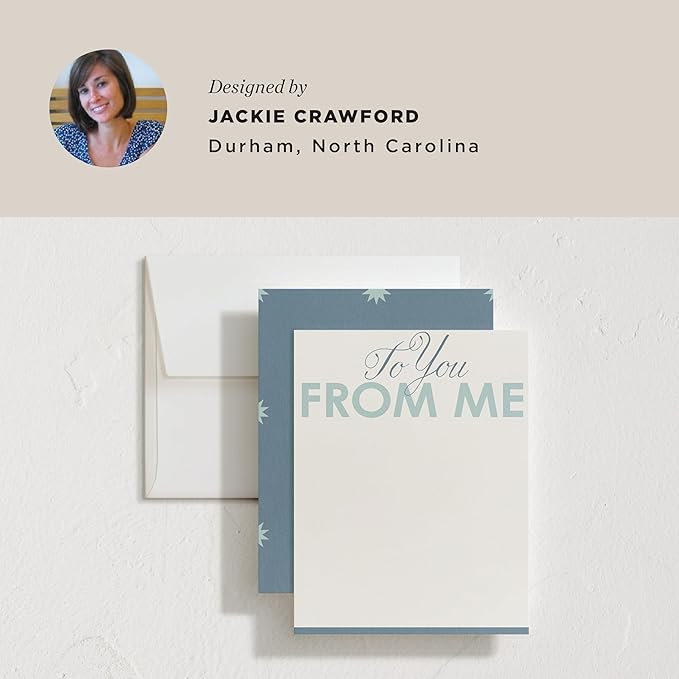 Minted To You From Me Stationery Set, Set of 10, Flat Note Cards & Envelopes for Invitiations and Handwritten Thank You Messages, Blue Star Backer Design, Gifts for Men or Women, Luxurious Paper