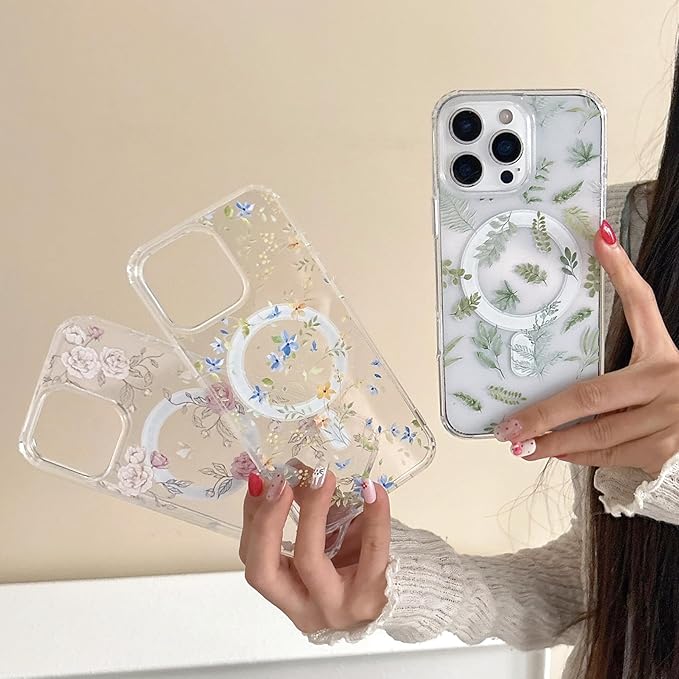 ZTOFERA for iPhone 14 Pro Magnetic Case Compatible with Magsafe,Aesthetic Floral Pattern Design Cute for Girl Women,Anti-Drop Protective Hard Phone Cover for iPhone 14 Pro-Pink Rose