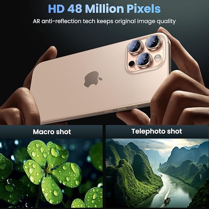 Uyiton for iPhone 17 Pro Max/17 Pro/16 Pro Max/16 Pro/15 Pro Max/15 Pro/14 Pro Max/14 Pro Camera Lens Protector - Military-Grade Tempered Glass Metal Camera Cover, Easy to Install, Gearwheel Gold+Red