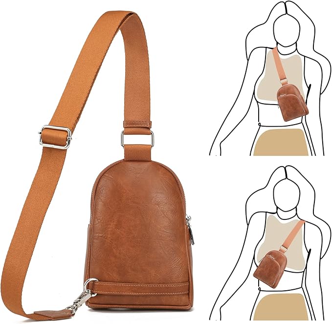 INICAT RFID Blocking Sling Bag Leather Crossbody Bags for Women Fanny Pack Cross Body for Woman Chest Bag for Travel 1.9L