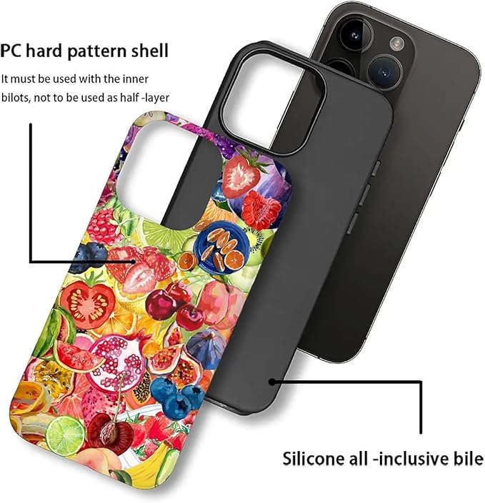 Case for iPhone 16 Pro,Summer Fruit Collage for Woman Men Full Body Protective Cover Shockproof 2 in 1 Silicone + Hard PC Case for iPhone 16 Pro