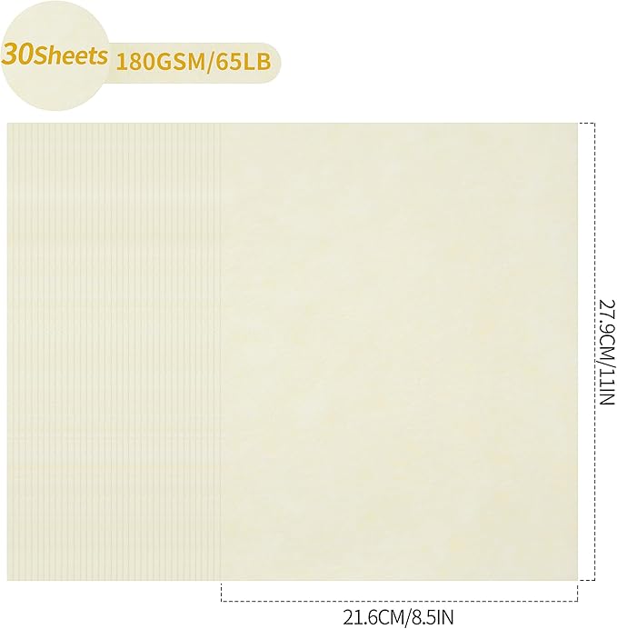 30 Sheets Parchment Paper - Creamy White 8.5” x 11” Letter Size Parchment Card Stock 65lb Heavyweight Paper Thick Vintage Paper for Certificate, Crafts, Business Cards, Invitations PAP04CW