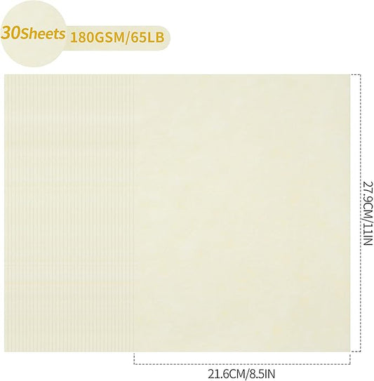 30 Sheets Parchment Paper - Creamy White 8.5” x 11” Letter Size Parchment Card Stock 65lb Heavyweight Paper Thick Vintage Paper for Certificate, Crafts, Business Cards, Invitations PAP04CW