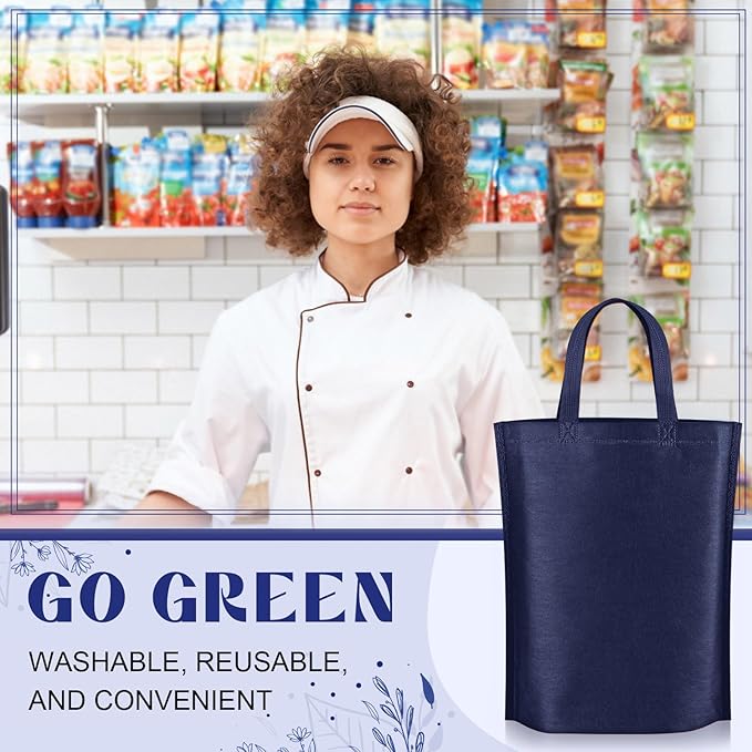 Windyun Reusable Grocery Bags Large Non Woven Shopping Bags with Handle Foldable Portable Tote Carryall Bulk 11.8x6x13.8 Inch