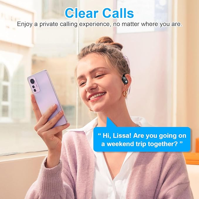 Open Ear Earbuds, Bluetooth 5.3 Wireless Air Conduction Headphones with Mic, LED Display Charging Case&Fast Charging, Ultra-Light Weight, 80H Playtime Earbuds for Work, Sports (Black)