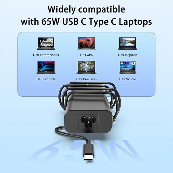 65W 60W USB C Laptop Charger Compatible with Dell Laptop Charger Computer Type C Fast Power Adapter