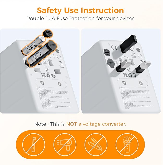 TESSAN Universal Travel Adapter, 65W GaN International Plug Adaptor with 4 USB(2 USB C) Charging Ports, Worldwide Power Outlet for US to European EU UK AUS Ireland(Type C/G/A/I)