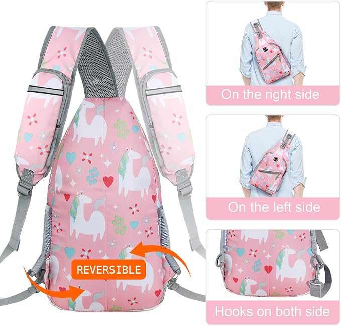 ZOMAKE Sling Bag,Small Crossbody Sling Backpack,Water Resistant Shoulder Daypack for Travel,Anti Thief Chest Bag for Hiking(Unicorn Pink)