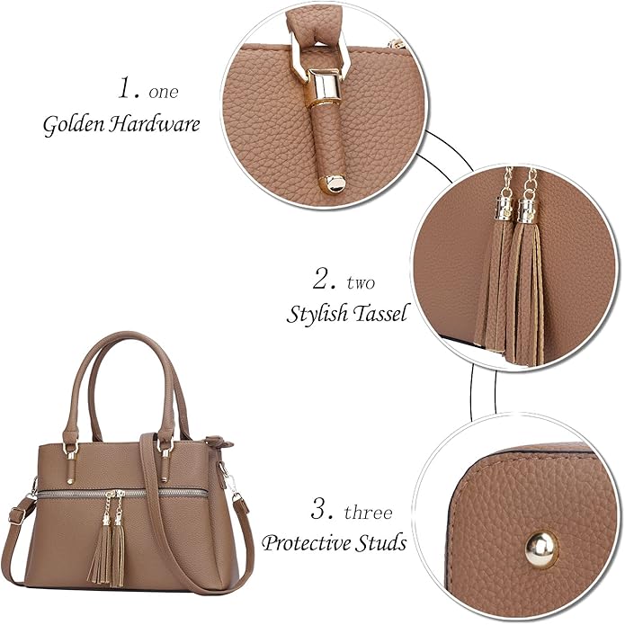 KKXIU Women Satchel Bags Handle Shoulder Handbags and Purses Pockets Zipper Leather Crossbody Bags