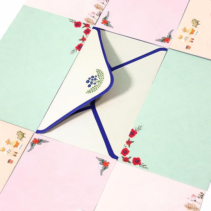 55 Pcs Stationery Paper Envelopes Set Includes 36 Lined Writing Stationery Paper & 18 Envelopes with 48 Colorful Round Dot Stickers, Cute Vintage Letter Writing and Stationery Paper Envelopes(6 Style)