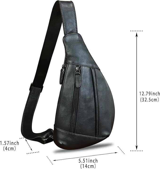 LRTO Genuine Leather Sling Bag for Men and Women Vintage Real Leather Crossbody Chest Bags Backpack Purse for Travel Hiking