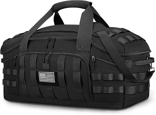ETRONIK 75L Tactical Gym Bags for Men, Large Duffle Bag with Removable Dividers & Shoe Compartment, Waterproof Duffel Bag with Wet Pocket for Traveling, Heavy Duty Military Bag for Travel Sports Black