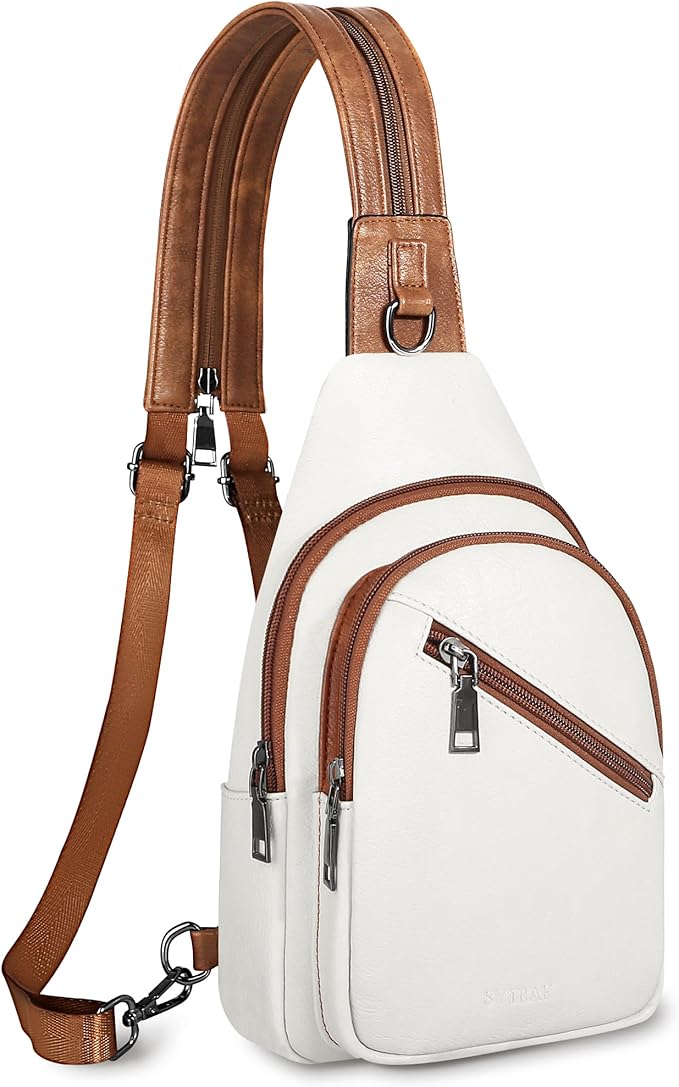 Sling Bag for Women, Crossbody Bags for Women Trendy Crossbody purse Vegan Leather Sling Backpack Chest Bag with Dual purpose Strap, Beige Brown