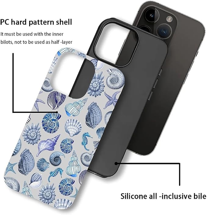 Case for iPhone 12/12 Pro,Summer Beachy Seashell for Woman Men Full Body Protective Cover Shockproof 2 in 1 Silicone + Hard PC Case for iPhone 12/12 Pro