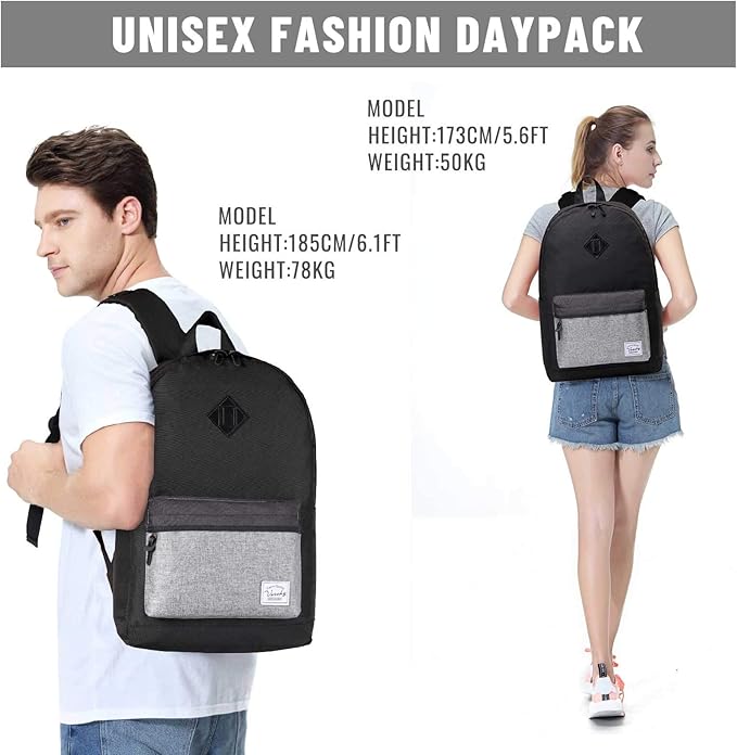 VASCHY Backpack for Men, Water-Resistant School Backpack Bookbag Schoolbag Teens Casual Daypack Work Black