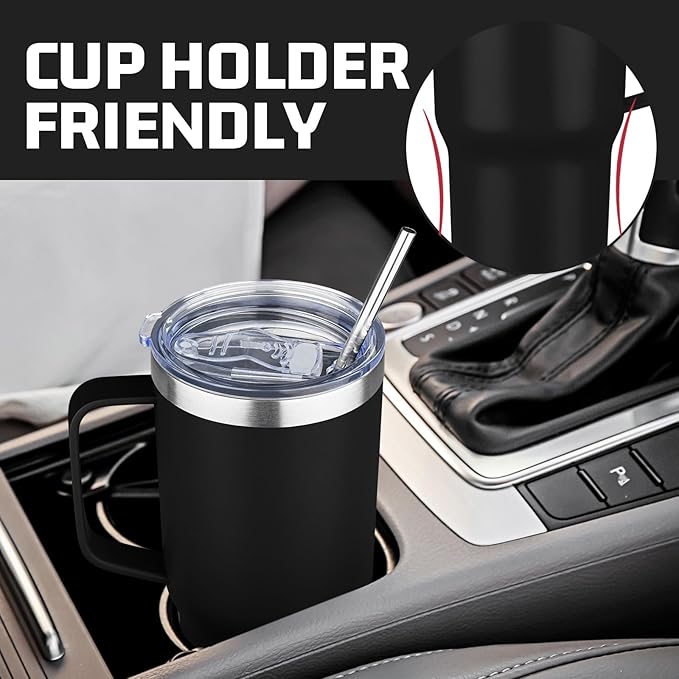 20 oz Tumbler with Handle Stainless Steel Insulated Coffee Tumbler with Lid and Straw Double Wall Vacuum Insulated Coffee Mug Leak Proof Travel Mug Tumbler for Hot and Cold Drink (Black,4pack)
