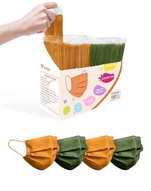 Face Masks Disposable 100 Pack, 4 Ply ASTM Level 3 Medical Grade, Breathable for Adult Outdoor Protection, Individually Wrapped for Home, School & Office, Golden Grove