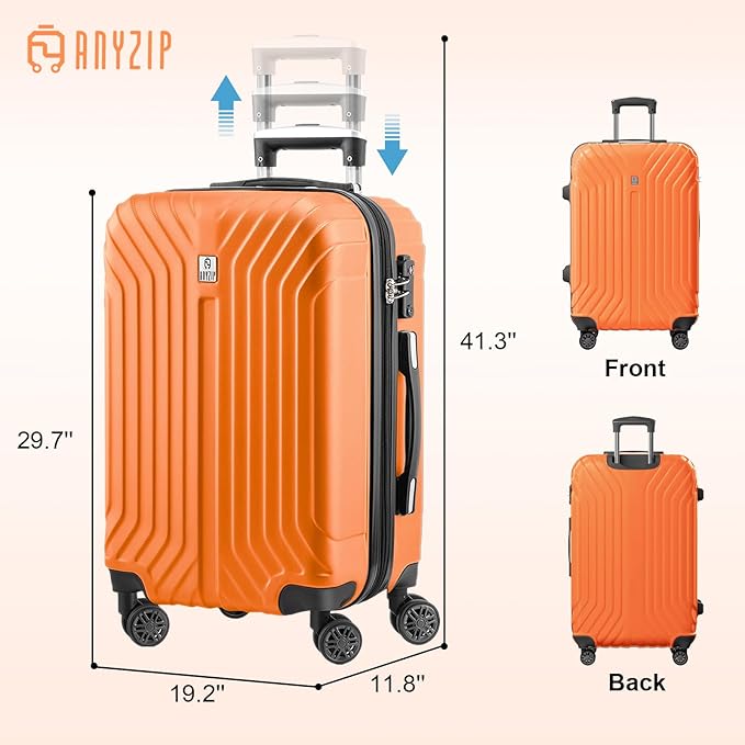 AnyZip Expandable Luggage, 28 Inch Large Hard Shell Checked Suitcase, Rolling Lightweight Travel Suitcases with Wheels TSA Lock (Orange)