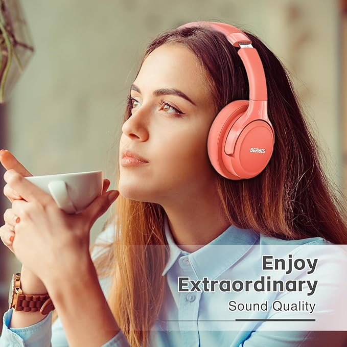 BERIBES Bluetooth Headphones Over Ear, 65H Playtime and 6 EQ Music Modes Wireless Headphones with Microphone, HiFi Stereo Foldable Lightweight Headsets, Deep Bass for Home Office Cellphone PC Ect.