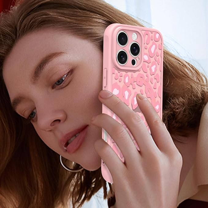 KANGHAR Case for iPhone 16 Pro Max Pink Leopard Printed Pattern Cute Cheetah [Compatible with Magsafe] Protective Magnetic Case for Girls Women 6.9"