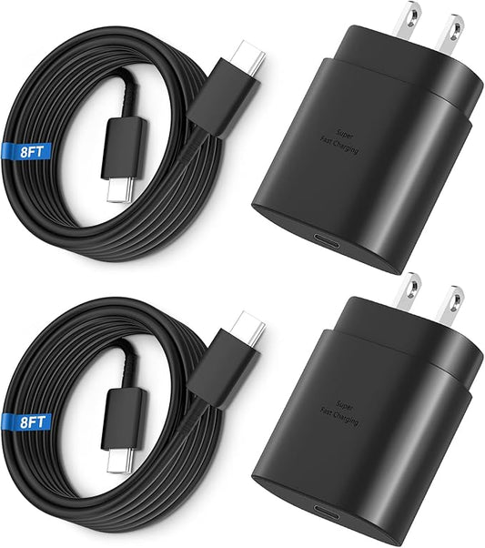 Super Fast Charger Type C, 25W USB C Wall Charger Fast Charging for Samsung Galaxy S25 Ultra/S25/S25+/S24+/S24 Ultra/S24/S24+/S23 Ultra/S22 Ultra/S21 Ultra with 8FT Long Type C Charger Cable 2Pack