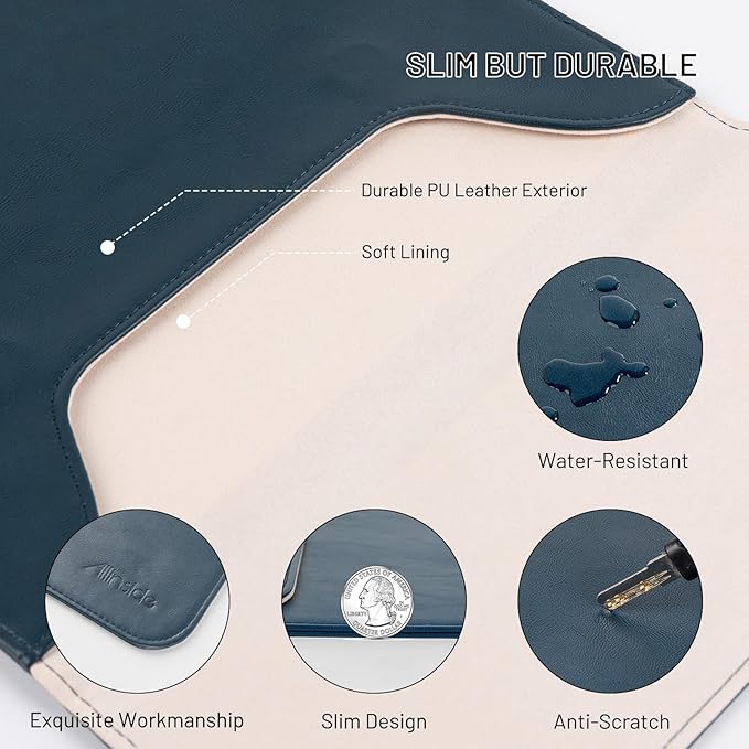 Allinside 11-12 inch Laptop Sleeve Case Compatible with MacBook Air 11 2010-2015/MacBook 12 2015-2017, Waterproof PU Leather Laptop Sleeve Bag Protective Vertical Case Cover, Blue