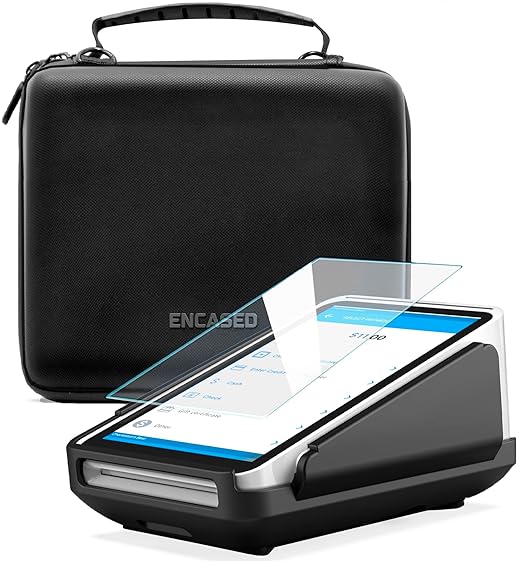 ENCASED Square Terminal Carry Case with Protective Cover and Screen Protector - EVA Hard Shell Travel Carrying Bag with Cover and Tempered Glass Guard - Fits Device, Charger and Accessories (3Pc Set)
