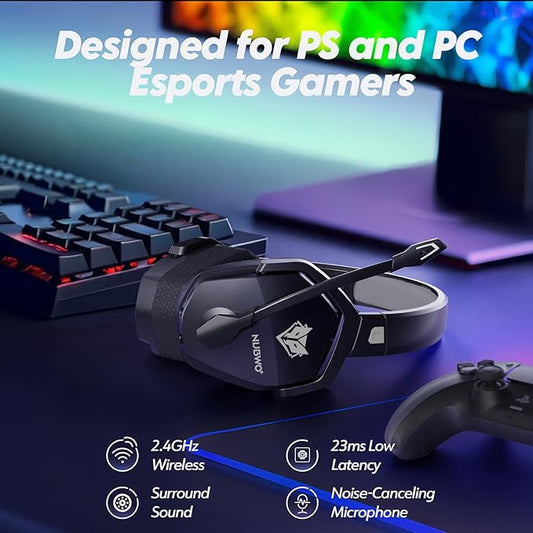 NUBWO G06 Dual Wireless Gaming Headset with Microphone for Ps5, Ps4, PC - 23ms Low Latency Audio - 100-Hour of Playtime - 50mm Drivers (Black-Grey)