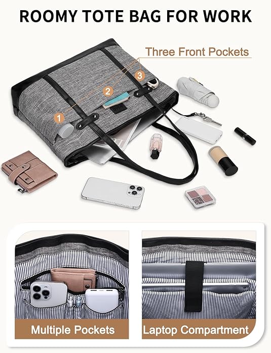 RAVUO Laptop Tote Bag for Women, Water Resistant 15.6 Inch Computer Handbag Purse Teacher Bag With Portable Small Pouch