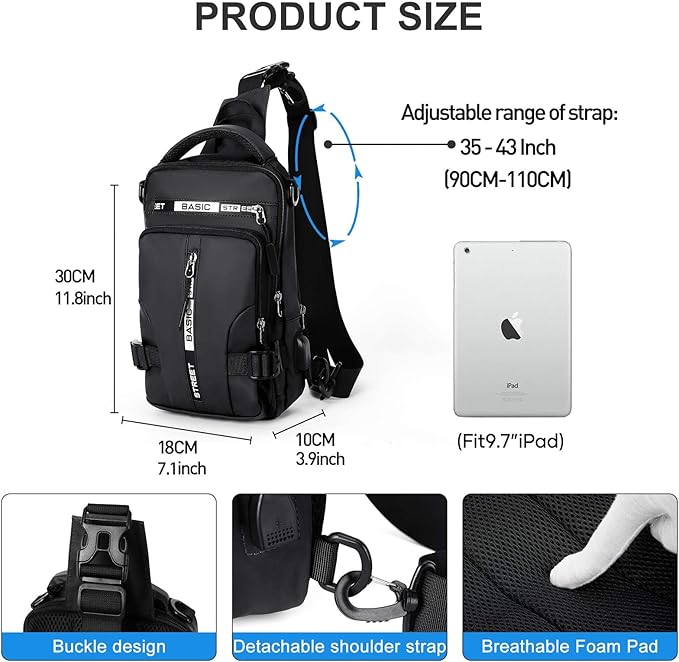 Small Black Sling Crossbody Bag for Men Women, Tactical Backpack Shoulder Daypack Mini Anti-Theft Motorcycle Chest Bags, Small One Strap Backpack for Casual Travel Hiking Outdoor Sports School