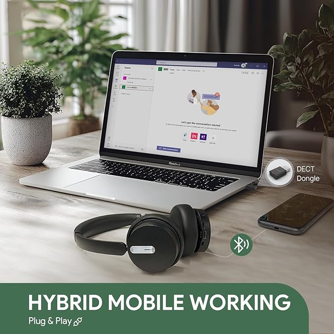 Yealink WH64 Hybrid with DECT Dongle, 492ft Range, 32 Talk Time Bluetooth Headset for Teams, Zoom Skype UC, 3X Mic Noise Cancelling, Headset PC Phone