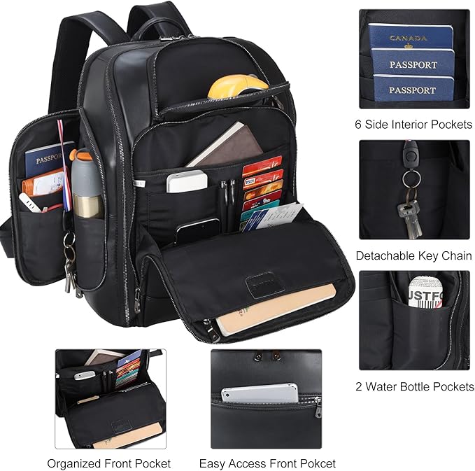 TIDING Genuine Leather Backpack for Men, 17.3 Inch Laptop Bag TSA Friendly Travel Rucksack Hiking Camping Daypack