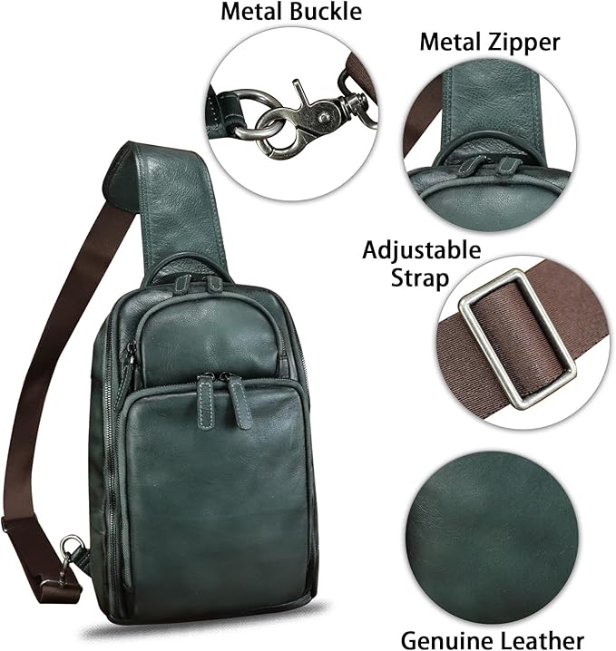 Genuine Leather Sling Bag for Men and Women Vintage Leather Sling Backpack Crossbody Bag Chest purse for 11 Inch Ipad Pro