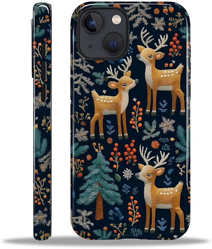 Case for iPhone 15 Case,Cute Christmas Reindeer Design - Hybrid Dual Protection Silicone + Hard PC Shockproof Full Body Cover Slim Anti-Scratch Protective Case for Men Women