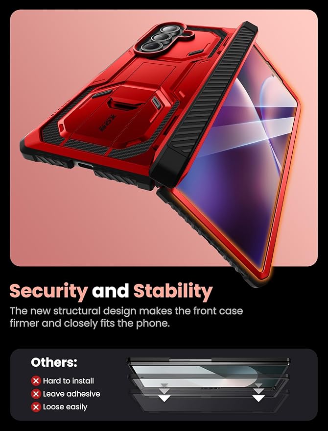 i-Blason Armorbox for Samsung Galaxy Z Fold 7 Case with Stand [Tempered Glass Screen Protector] [Hinge Protection] Full-Body Heavy Duty Rugged Shockproof Protective Case for Z Fold 7 (Red)