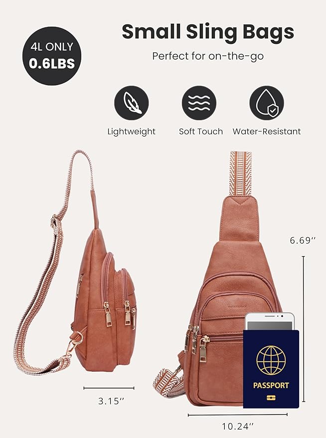 Crossbody Sling Bag for Women Vegan Leather Fanny Pack Small Cross Body Purse Anti Theft Chest Bag for Travel Brown