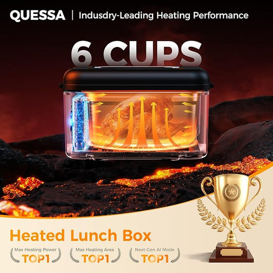 Cordless Heated Lunch Box for Adults, 1.5L (6 Cups) Portable Electric Lunch Box Battery Powered with Scheduled Heating, (All-round Heated) Rechargeable Food Warmer with Insulated Bag, Black