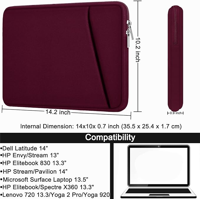 Laptop Sleeve Case 14 inch, Durable Carrying Bag Shockproof Protective Case Cover, Handbags Briefcase Laptop Bag Compatible with 14" MacBook Air/Pro HP Asus Lenovo Notebook Computer, Wine Red