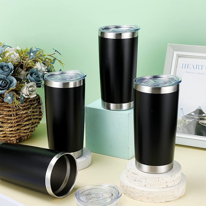 Sieral 36 Packs Stainless Steel Tumbler Bulk with Lid Vacuum Double Wall Insulated Travel Coffee Mug Powder Coated Tumbler Cup for Graduation Wedding Christmas Birthday Party(Black, 16 oz)