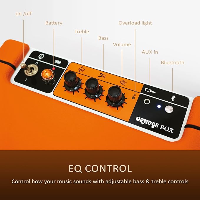 Orange Box - Portable Bluetooth Speaker Delivering Studio Audio Sound, 15M Range, 50W RMS Power, Long Battery Life, iOS & Android Connectivity - Great for Picnics, Festivals, BBQs and Holidays