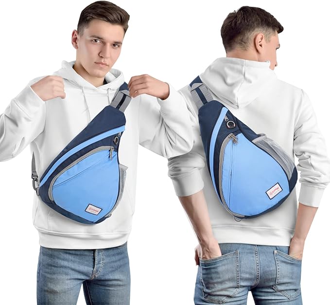 ZOMAKE Sling Bag,Small Crossbody Sling Backpack,Water Resistant Shoulder Daypack for Travel,Anti Thief Chest Bag for Hiking(Navy Blue,Azure)