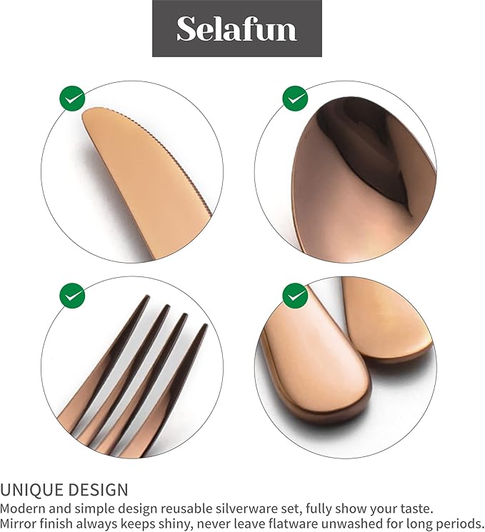 4-pieces Travel Set with Case Portable Silverware Utensils Set for work, Stainless Steel Reusable Flatware Set Cutlery Set for Camping Picnic Hiking Office (8inch, Rose Gold)