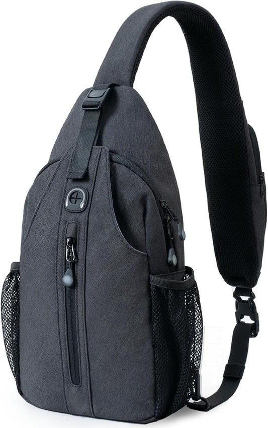 LEDAOU Crossbody Sling Bag for Men Anti-Theft Sling Backpack Cross Body Shoulder Chest Bag Fanny Pack Travel Hiking (Black-Grey)