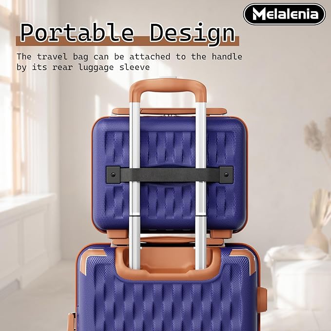 Melalenia Luggage Sets 7 Piece Hard Shell Carry on Suitcase with Spinner Wheels and TSA Lock, Lightweight Travel Duffel Bag for Women, Men, Navy Brown
